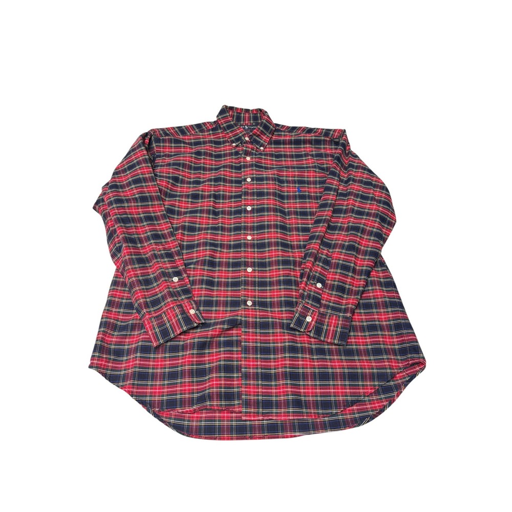 Polo Ralph Lauren Blaire Mens Large Red Green Plaid Cotton Button Down Shirt